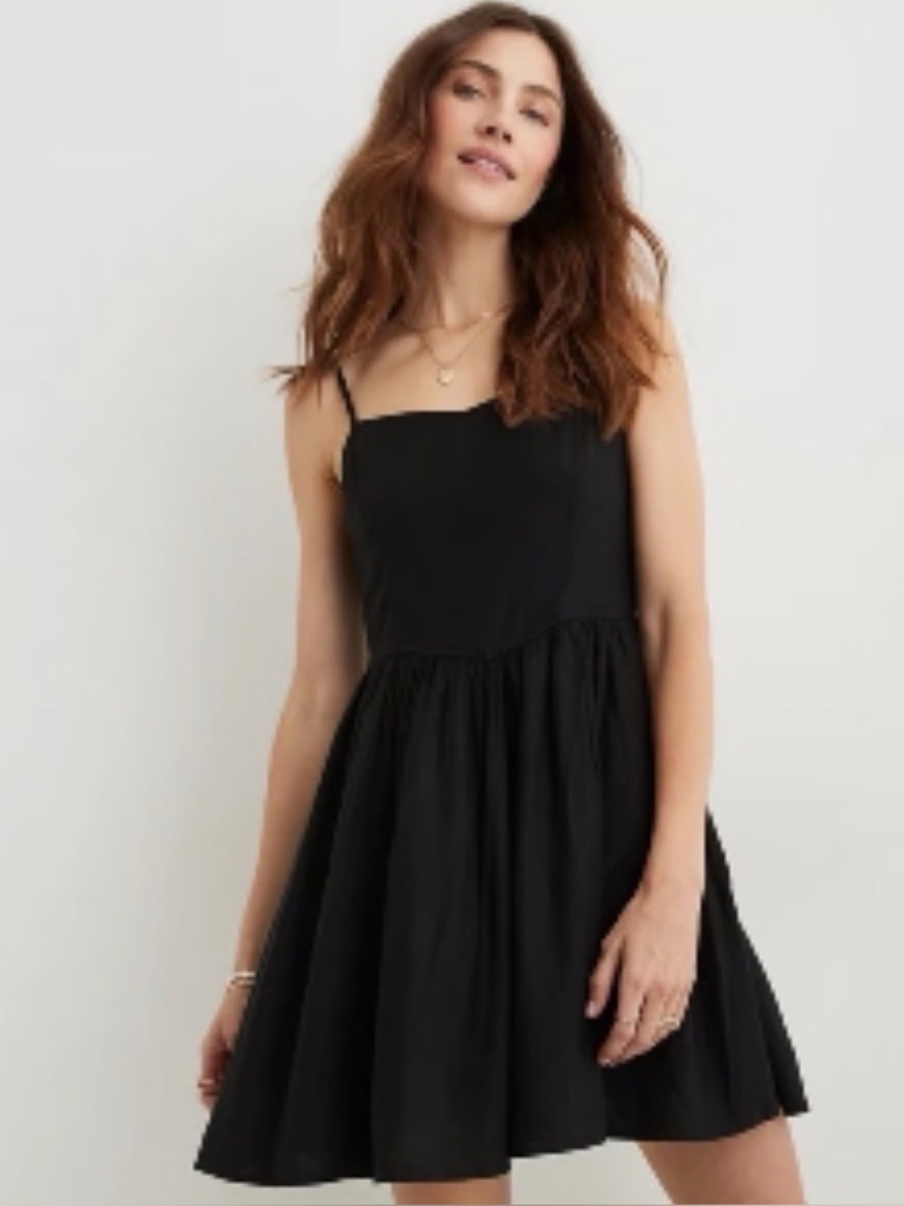 Aerie Linen Black Mini Summer Dress with Spaghetti Straps